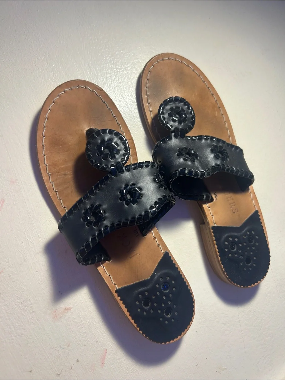 Jack Rogers Black & Tan Leather Slide Sandals
